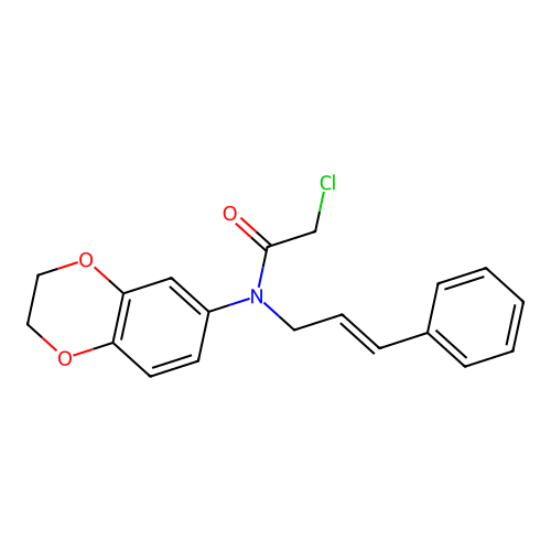 2-chloro-N-2,3-dihydro-1,4-benzodioxin-6-yl-N-3-phenylprop-2-enyl]acetamide structure