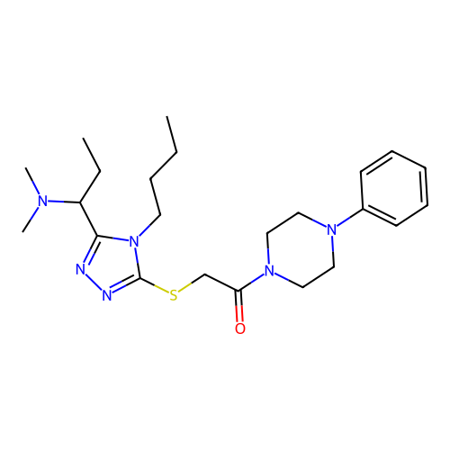 2-[[4-Butyl-5-[1-(dimethylamino)propyl]-4H-1,2,4-triazol-3-yl]thio]-1-(4-phenyl-1-piperazinyl)ethanone structure