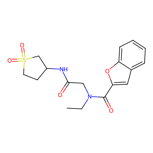 N-[2-[(1,1-dioxothiolan-3-yl)amino]-2-oxoethyl]-N-ethyl-1-benzofuran-2-carboxamide structure