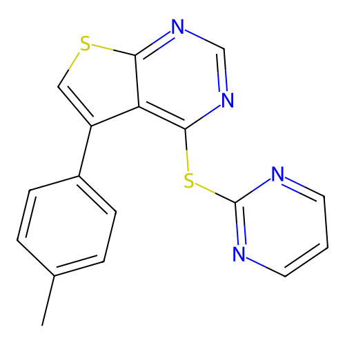 4-(Pyrimidin-2-ylthio)-5-(p-tolyl)thieno[2,3-d]pyrimidine structure
