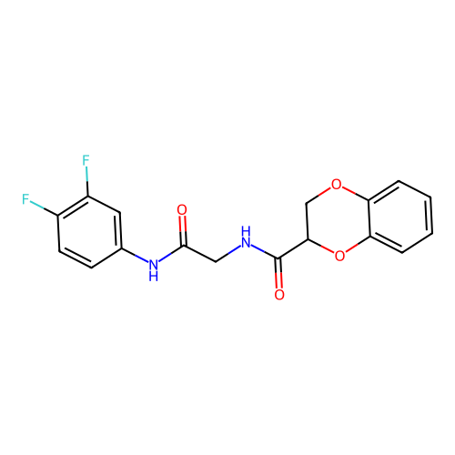 N-[2-(3,4-difluoroanilino)-2-oxoethyl]-2,3-dihydro-1,4-benzodioxine-3-carboxamide structure
