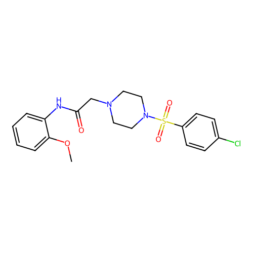 2-[4-(4-chlorophenyl)sulfonylpiperazin-1-yl]-N-(2-methoxyphenyl)acetamide structure