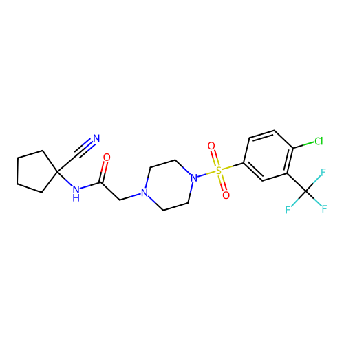 2-[4-[4-chloro-3-(trifluoromethyl)phenyl]sulfonylpiperazin-1-yl]-N-(1-cyanocyclopentyl)acetamide structure