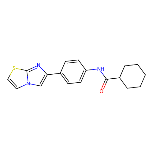 N-(4-{imidazo[2,1-b][1,3]thiazol-6-yl}phenyl)cyclohexanecarboxamide structure
