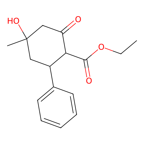 Ethyl 4-hydroxy-4-methyl-2-oxo-6-phenylcyclohexanecarboxylate structure