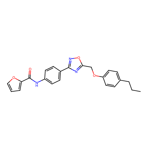 N-(4-{5-[(4-propylphenoxy)methyl]-1,2,4-oxadiazol-3-yl}phenyl)-2-furamide structure