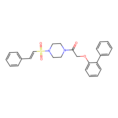 1-[4-(2-phenylethenylsulfonyl)piperazin-1-yl]-2-(2-phenylphenoxy)ethanone structure
