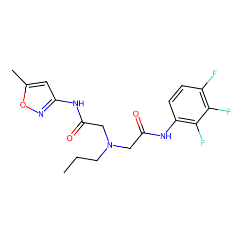 2-[[2-[(5-methyl-1,2-oxazol-3-yl)amino]-2-oxoethyl]-propylamino]-N-(2,3,4-trifluorophenyl)acetamide structure