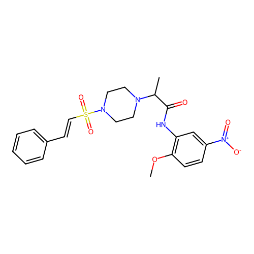 N-(2-methoxy-5-nitrophenyl)-2-[4-[(E)-2-phenylethenyl]sulfonylpiperazin-1-yl]propanamide structure