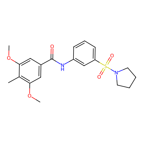 3,5-dimethoxy-4-methyl-N-(3-pyrrolidin-1-ylsulfonylphenyl)benzamide structure