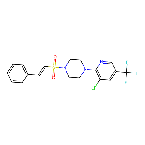 1-[3-chloro-5-(trifluoromethyl)pyridin-2-yl]-4-(2-phenylethenesulfonyl)piperazine structure