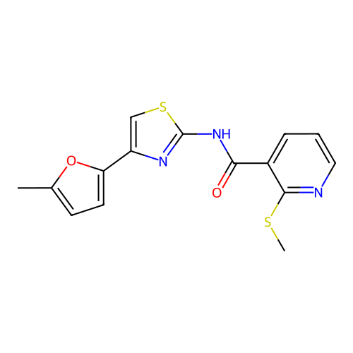 N-(4-(5-Methylfuran-2-yl)thiazol-2-yl)-2-(methylthio)nicotinamide structure