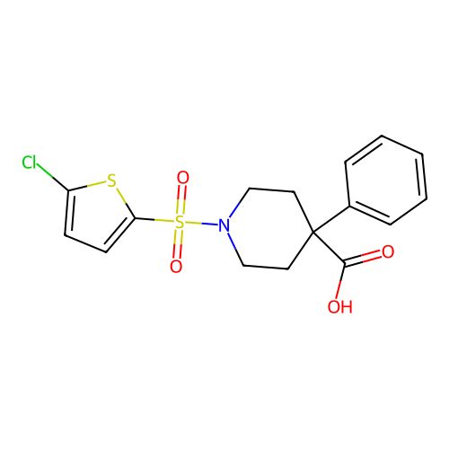 1-[(5-Chlorothiophen-2-yl)sulfonyl]-4-phenylpiperidine-4-carboxylic acid structure
