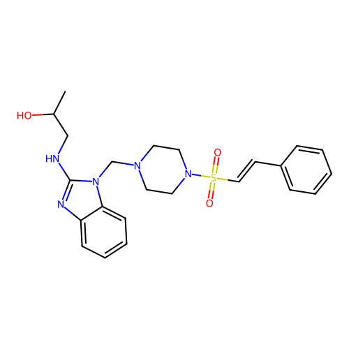 1-[(1-{[4-(2-phenylethenesulfonyl)piperazin-1-yl]methyl}-1H-1,3-benzodiazol-2-yl)amino]propan-2-ol structure