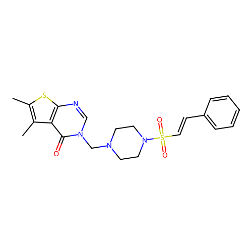 5,6-dimethyl-3-[[4-[(E)-2-phenylethenyl]sulfonylpiperazin-1-yl]methyl]thieno[2,3-d]pyrimidin-4-one structure