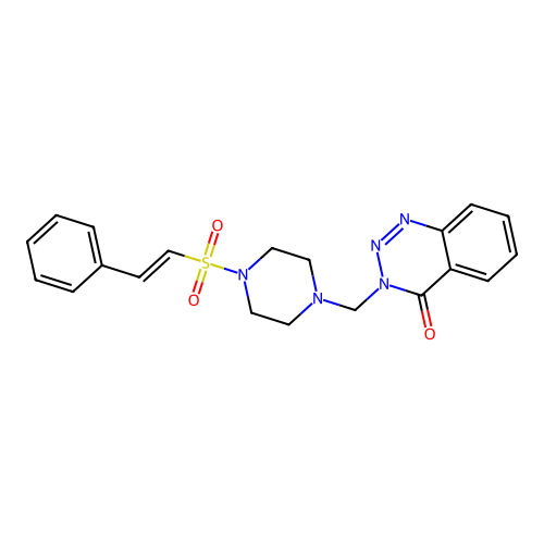 3-[[4-[(E)-2-phenylethenyl]sulfonylpiperazin-1-yl]methyl]-1,2,3-benzotriazin-4-one structure
