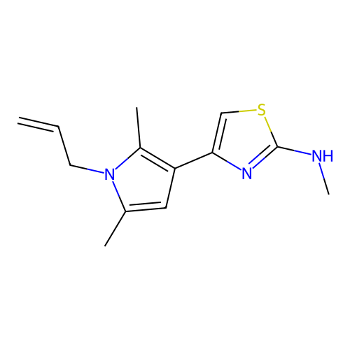4-(2,5-dimethyl-1-prop-2-enylpyrrol-3-yl)-N-methyl-1,3-thiazol-2-amine structure