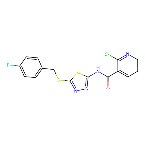 2-chloro-N-(5-{[(4-fluorophenyl)methyl]sulfanyl}-1,3,4-thiadiazol-2-yl)pyridine-3-carboxamide structure