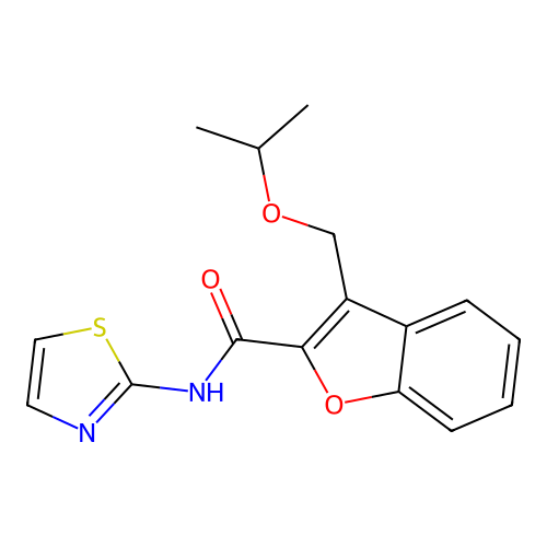 3-(propan-2-yloxymethyl)-N-(1,3-thiazol-2-yl)-1-benzofuran-2-carboxamide structure
