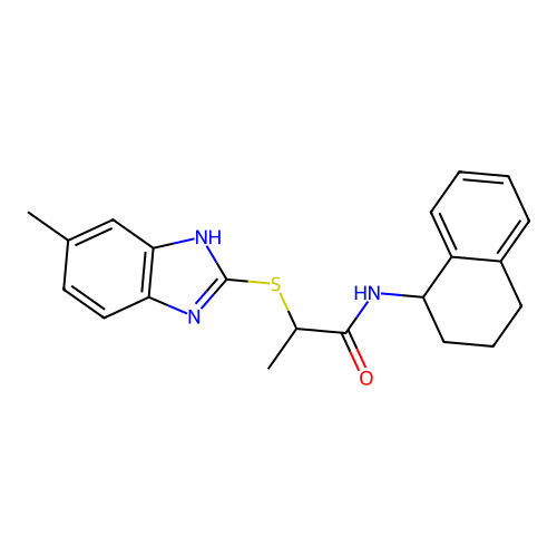 2-((5-Methyl-1H-benzo[d]imidazol-2-yl)thio)-N-(1,2,3,4-tetrahydronaphthalen-1-yl)propanamide structure