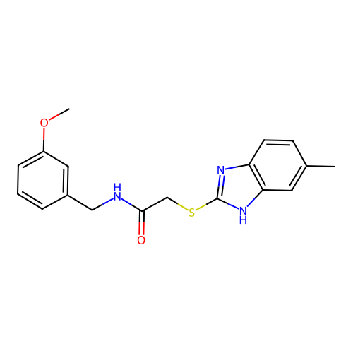 N-[(3-methoxyphenyl)methyl]-2-[(5-methyl-1H-1,3-benzodiazol-2-yl)sulfanyl]acetamide structure
