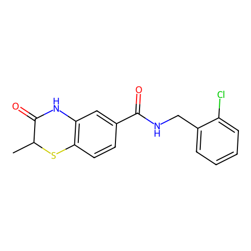 N-[(2-chlorophenyl)methyl]-2-methyl-3-oxo-4H-1,4-benzothiazine-6-carboxamide structure