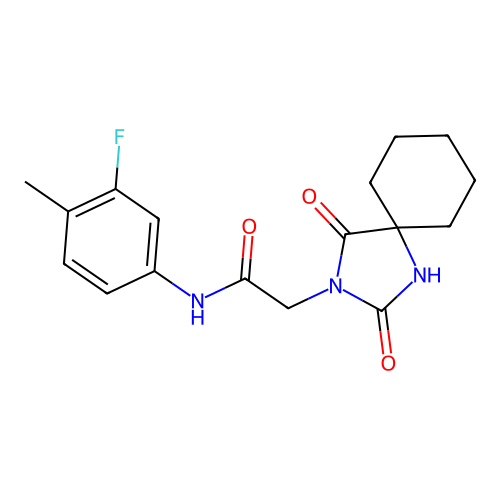 2-(2,4-dioxo-1,3-diazaspiro[4.5]decan-3-yl)-N-(3-fluoro-4-methylphenyl)acetamide structure