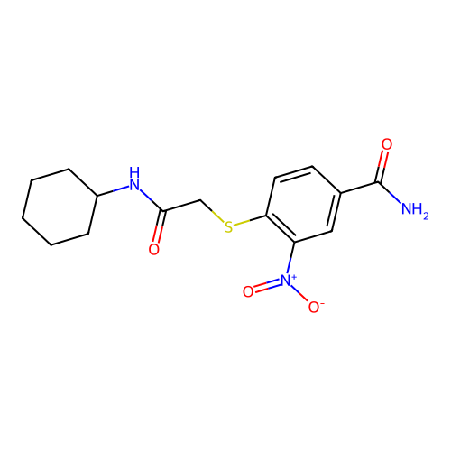 4-[2-(Cyclohexylamino)-2-oxoethyl]sulfanyl-3-nitrobenzamide structure