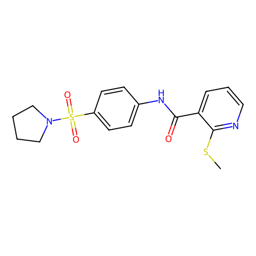 2-(methylsulfanyl)-N-[4-(pyrrolidine-1-sulfonyl)phenyl]pyridine-3-carboxamide structure
