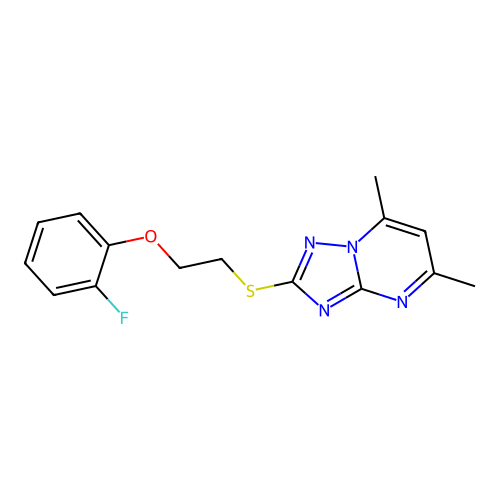 2-[2-(2-fluorophenoxy)ethylsulfanyl]-5,7-dimethyl-[1,2,4]triazolo[1,5-a]pyrimidine structure