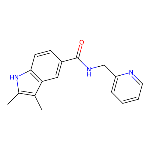 2,3-dimethyl-N-(pyridin-2-ylmethyl)-1H-indole-5-carboxamide structure