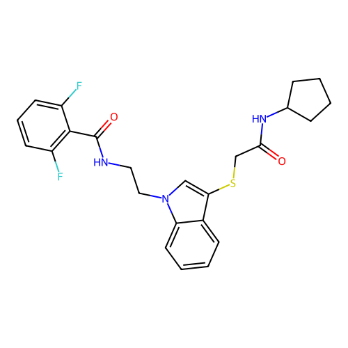 N-(2-(3-((2-(cyclopentylamino)-2-oxoethyl)thio)-1H-indol-1-yl)ethyl)-2,6-difluorobenzamide structure