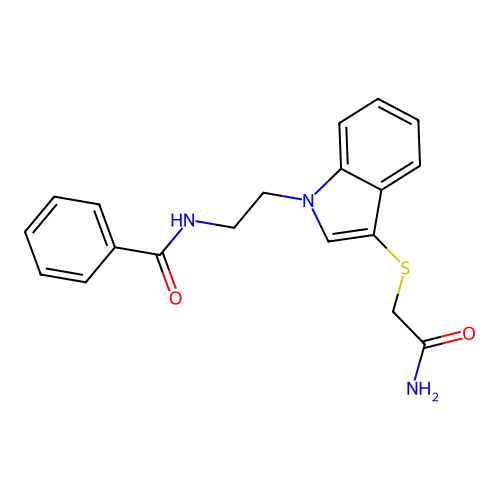 N-(2-(3-((2-amino-2-oxoethyl)thio)-1H-indol-1-yl)ethyl)benzamide structure