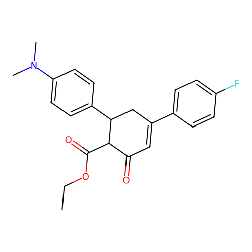 ethyl 6-[4-(dimethylamino)phenyl]-4-(4-fluorophenyl)-2-oxocyclohex-3-ene-1-carboxylate structure