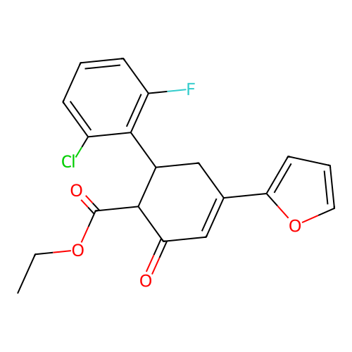 ethyl 6-(2-chloro-6-fluorophenyl)-4-(furan-2-yl)-2-oxocyclohex-3-ene-1-carboxylate structure