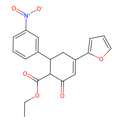 Ethyl 4-(furan-2-yl)-6-(3-nitrophenyl)-2-oxocyclohex-3-ene-1-carboxylate structure