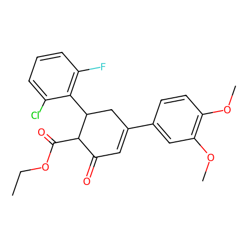 ethyl 6-(2-chloro-6-fluorophenyl)-4-(3,4-dimethoxyphenyl)-2-oxocyclohex-3-ene-1-carboxylate structure