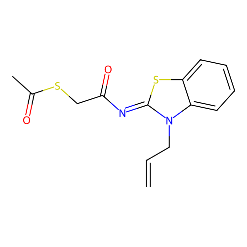 (Z)-S-(2-((3-allylbenzo[d]thiazol-2(3H)-ylidene)amino)-2-oxoethyl) ethanethioate structure