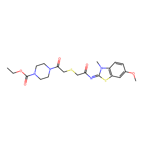 ethyl 4-{2-[({[(2Z)-6-methoxy-3-methyl-2,3-dihydro-1,3-benzothiazol-2-ylidene]carbamoyl}methyl)sulfanyl]acetyl}piperazine-1-carboxylate structure