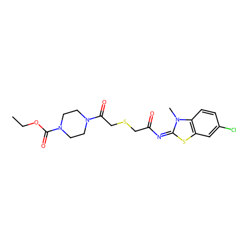 (Z)-ethyl 4-(2-((2-((6-chloro-3-methylbenzo[d]thiazol-2(3H)-ylidene)amino)-2-oxoethyl)thio)acetyl)piperazine-1-carboxylate structure
