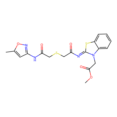 (Z)-methyl 2-(2-((2-((2-((5-methylisoxazol-3-yl)amino)-2-oxoethyl)thio)acetyl)imino)benzo[d]thiazol-3(2H)-yl)acetate structure