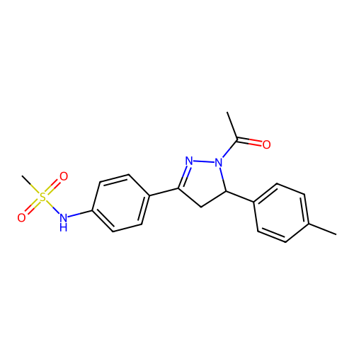 N-{4-[1-acetyl-5-(4-methylphenyl)-4,5-dihydro-1H-pyrazol-3-yl]phenyl}methanesulfonamide structure