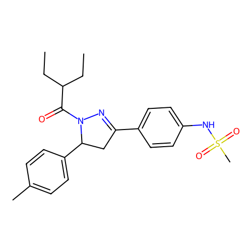 N-[4-[2-(2-ethylbutanoyl)-3-(4-methylphenyl)-3,4-dihydropyrazol-5-yl]phenyl]methanesulfonamide structure