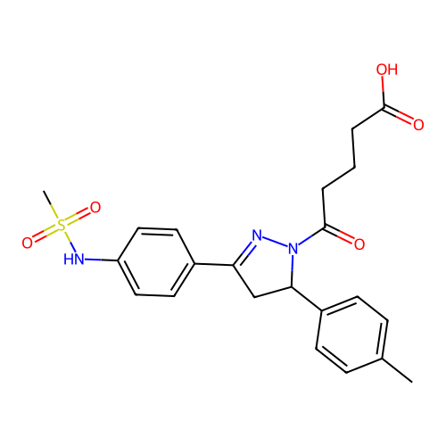 5-(3-(4-(methylsulfonamido)phenyl)-5-(p-tolyl)-4,5-dihydro-1H-pyrazol-1-yl)-5-oxopentanoic acid structure