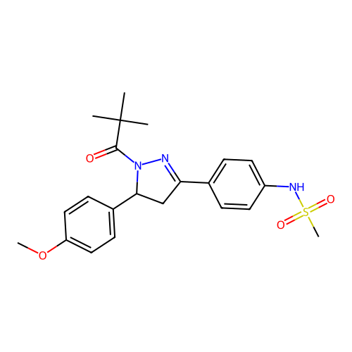N-(4-(5-(4-methoxyphenyl)-1-pivaloyl-4,5-dihydro-1H-pyrazol-3-yl)phenyl)methanesulfonamide structure