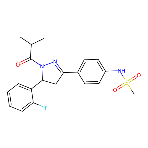 N-{4-[5-(2-fluorophenyl)-1-(2-methylpropanoyl)-4,5-dihydro-1H-pyrazol-3-yl]phenyl}methanesulfonamide structure