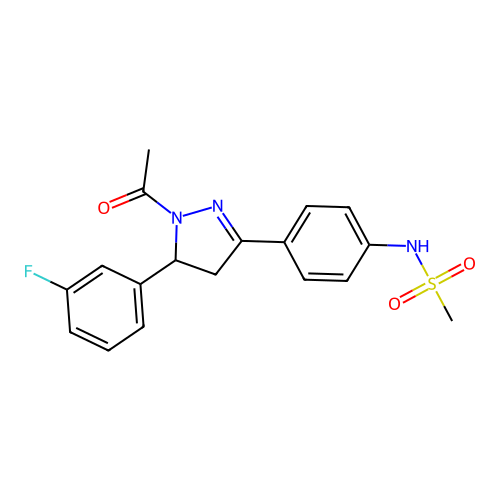 N-{4-[1-acetyl-5-(3-fluorophenyl)-4,5-dihydro-1H-pyrazol-3-yl]phenyl}methanesulfonamide structure