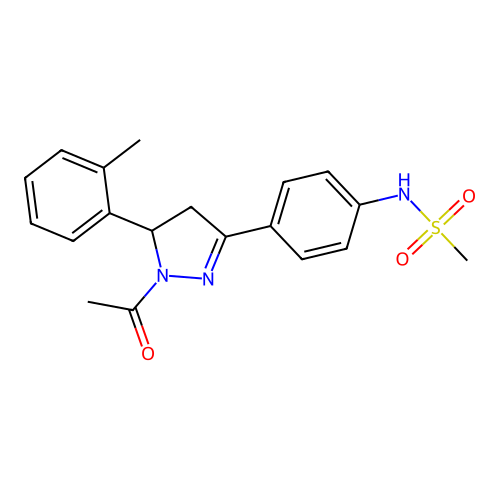 N-(4-(1-acetyl-5-(o-tolyl)-4,5-dihydro-1H-pyrazol-3-yl)phenyl)methanesulfonamide structure