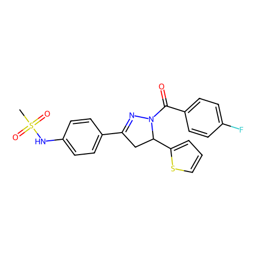 N-(4-{1-[(4-fluorophenyl)carbonyl]-5-(thiophen-2-yl)-4,5-dihydro-1H-pyrazol-3-yl}phenyl)methanesulfonamide structure