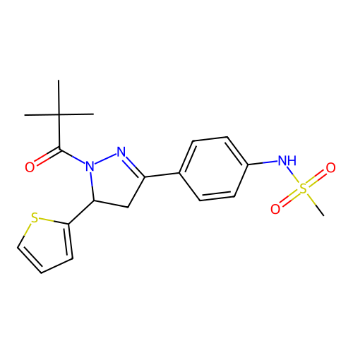 N-[4-[2-(2,2-dimethylpropanoyl)-3-thiophen-2-yl-3,4-dihydropyrazol-5-yl]phenyl]methanesulfonamide structure